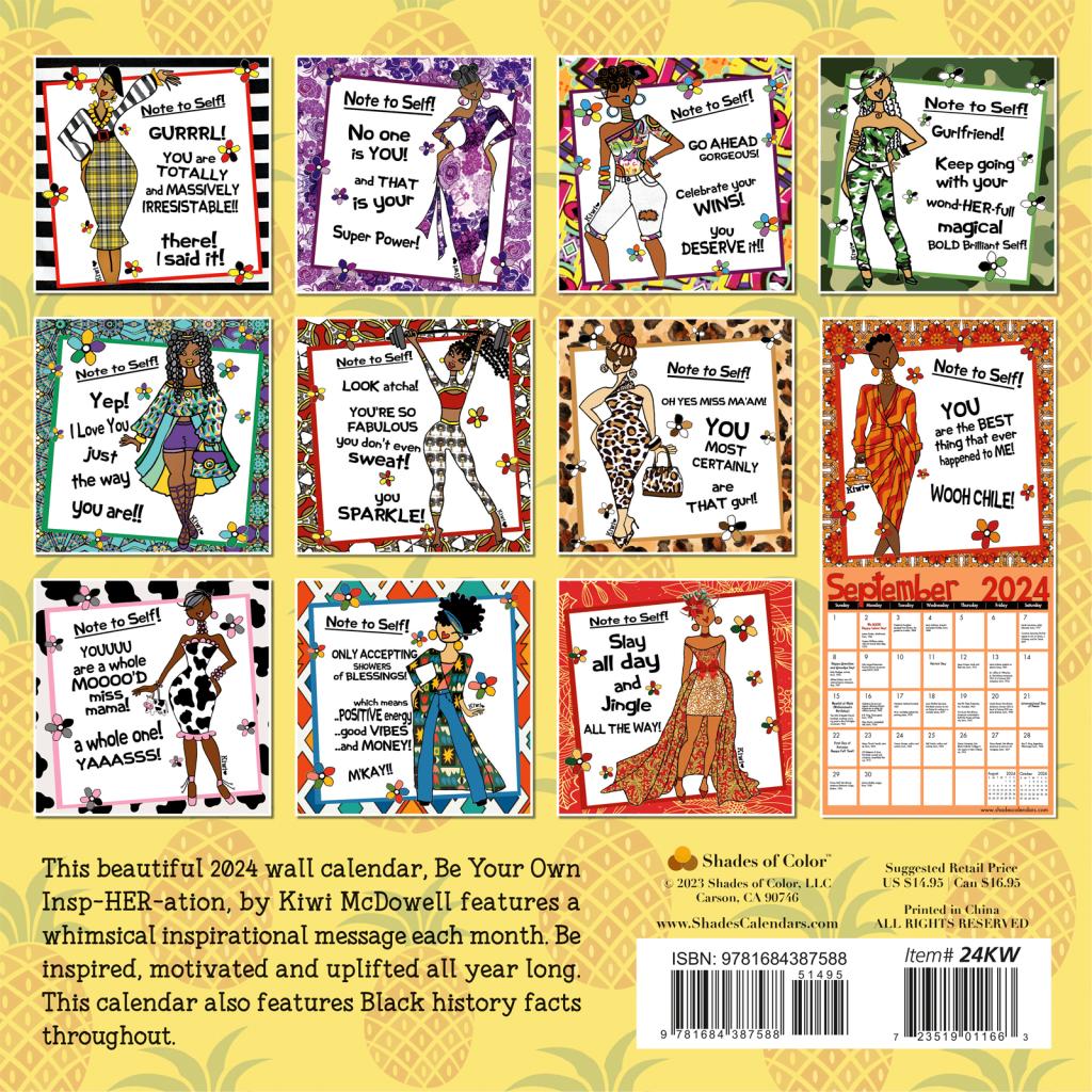 Inspiration 2024 African American Wall Calendar Kiwi McDowell back