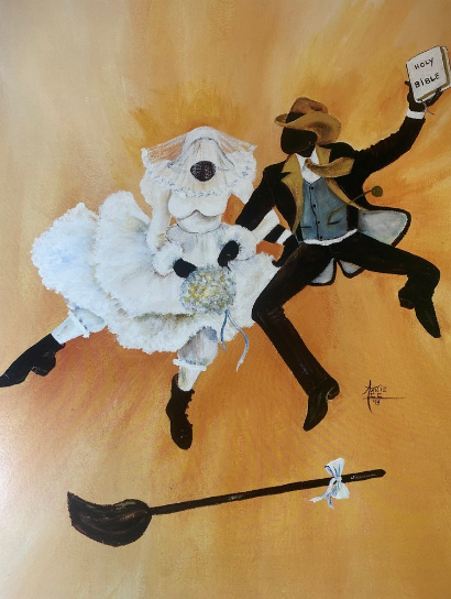 Ne'Qwa Art Glass Ornament "Jumping The Broom" by Annie Lee