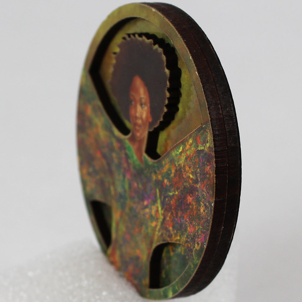 Praise Dance Lady Round 3D Die-Cut Magnet side