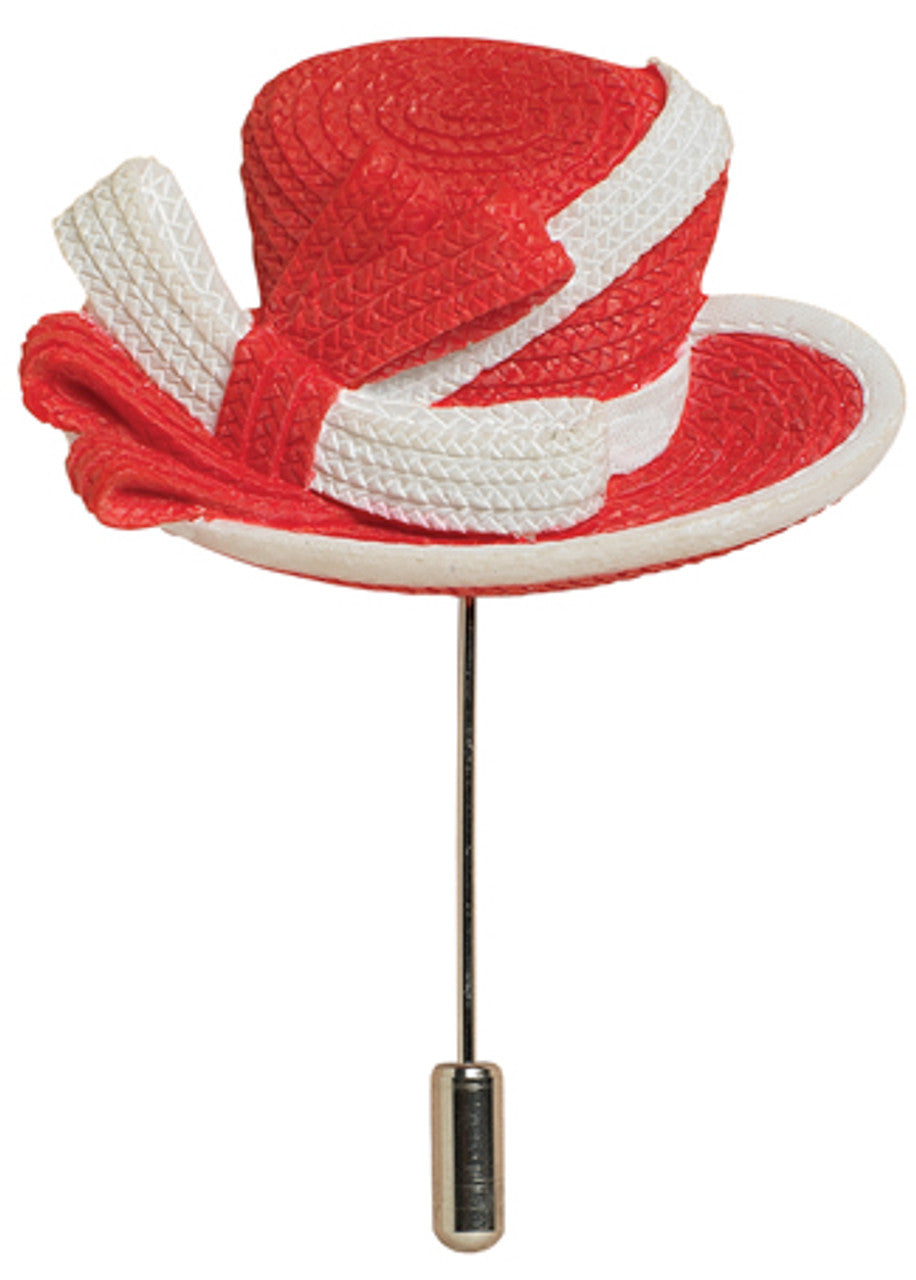 Women In Red Rosebud Hat Pin