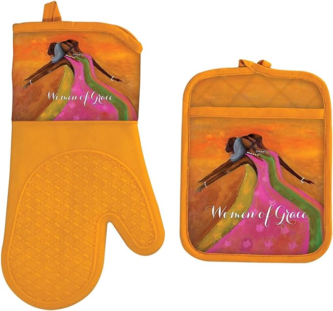Women Of Grace Oven Mitt and Potholder Set in gold