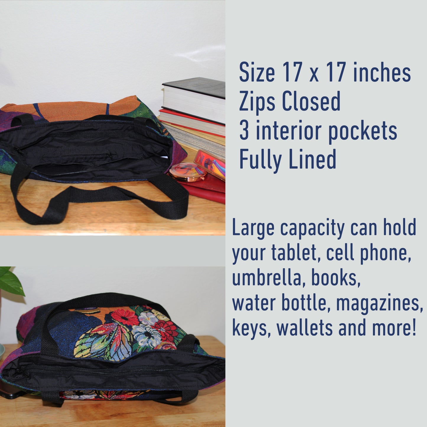 african american designed woven tote bag inside pockets and features