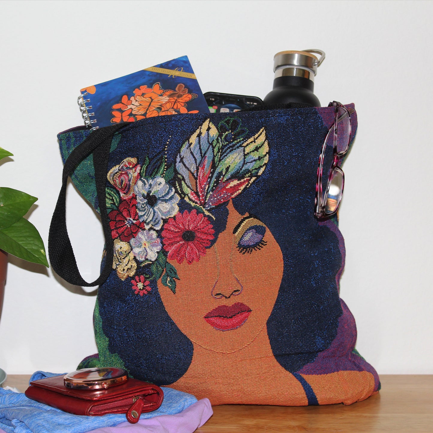 Believe, Blossom & Become Woven Tote filled
