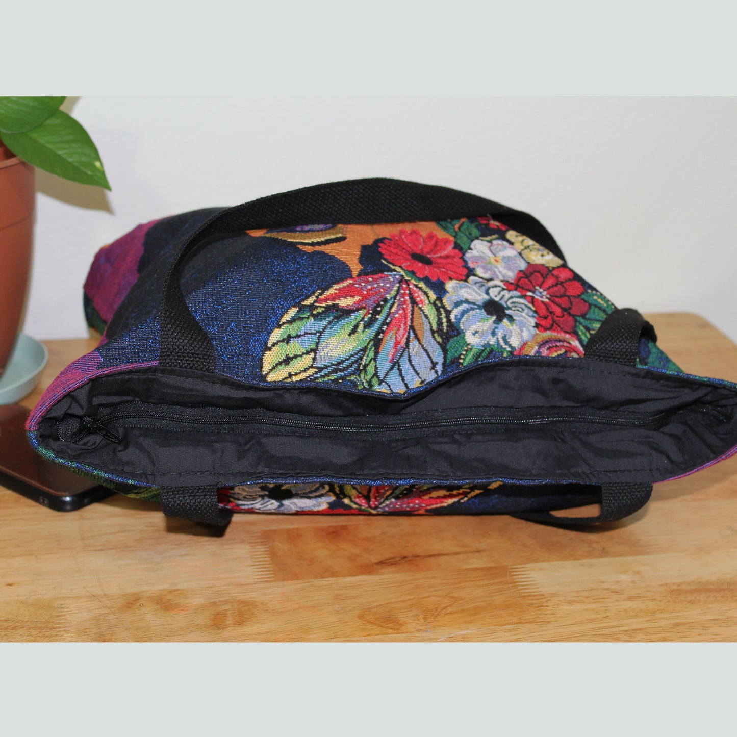 Believe, Blossom & Become Woven Tote zipped closed