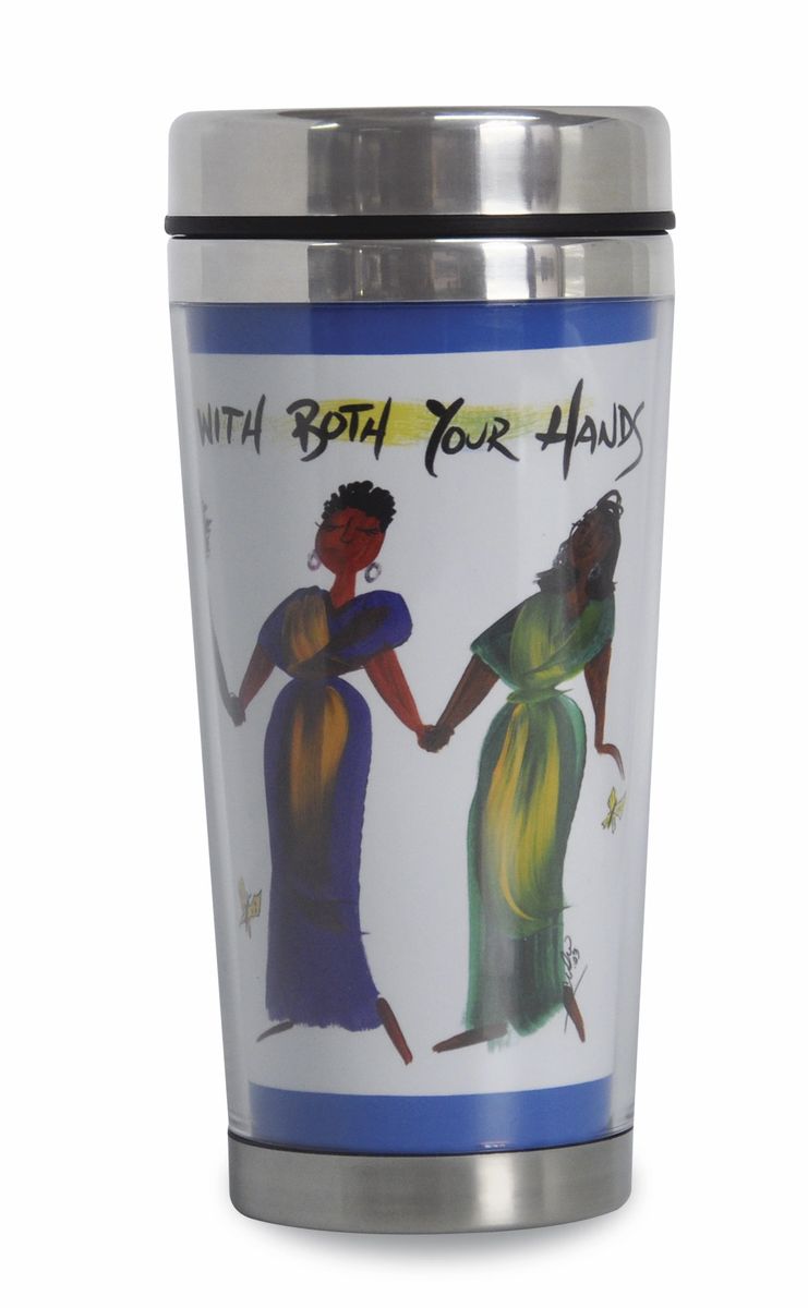 Hold A Friend Travel Mug Art by Cidne Wallace