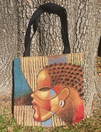 Composite Of A Woman Woven Tote Bag against a tree