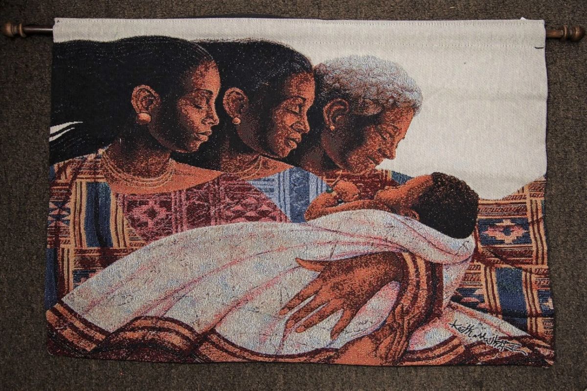 Circle of Joy Tapestry Wall Hanging, art by Keith Mallett on dark background
