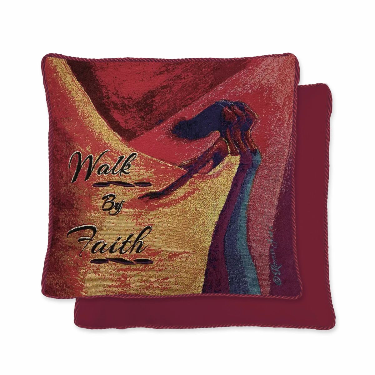 Jacquard woven cotton, polyester tapestry featuring art by Kerream Jones. Back side solid colored with soft to touch suede-like fabric .Hidden zipper closure. Add a decorative touch of style to any room: Living Room, Bedroom, Guest Room, Dorm, Office. Finished with coordinating side piping or smooth sewn edge. Cover can be removed for cleaning Inner cushion not included