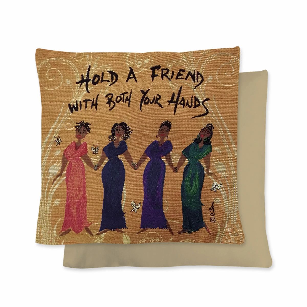 Jacquard woven cotton, polyester tapestry featuring art by Cidne Wallace. Back side solid colored with soft to touch suede-like fabric. Hidden zipper closure. Add a decorative touch of style to any room: Living Room, Bedroom, Guest Room, Dorm, Office. Finished with coordinating side piping or smooth sewn edge. Cover can be removed for cleaning 2 Inner cushion not included.