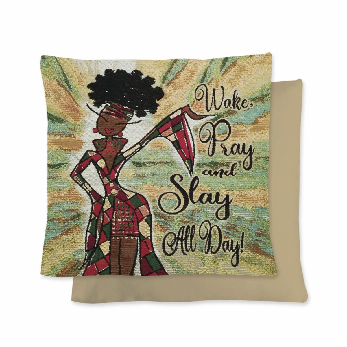 Jacquard woven cotton, polyester tapestry featuring art by Kiwi McDowell. Back side solid colored with soft to touch suede-like fabric. Hidden zipper closure. Add a decorative touch of style to any room: Living Room, Bedroom, Guest Room, Dorm, Office. Finished with coordinating side piping or smooth sewn edge. Cover can be removed for cleaning 2 Inner cushion not included.