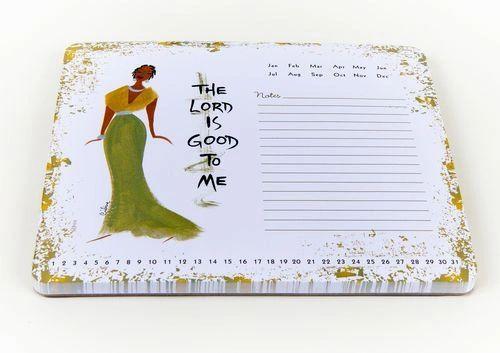 Non-slip foam base for desktop stability. Includes 55 tear off sheet note pad, optional calendar function and NEW perforated To Do List. Great for home, school, or office. Features Black Art by Cidni Wallace