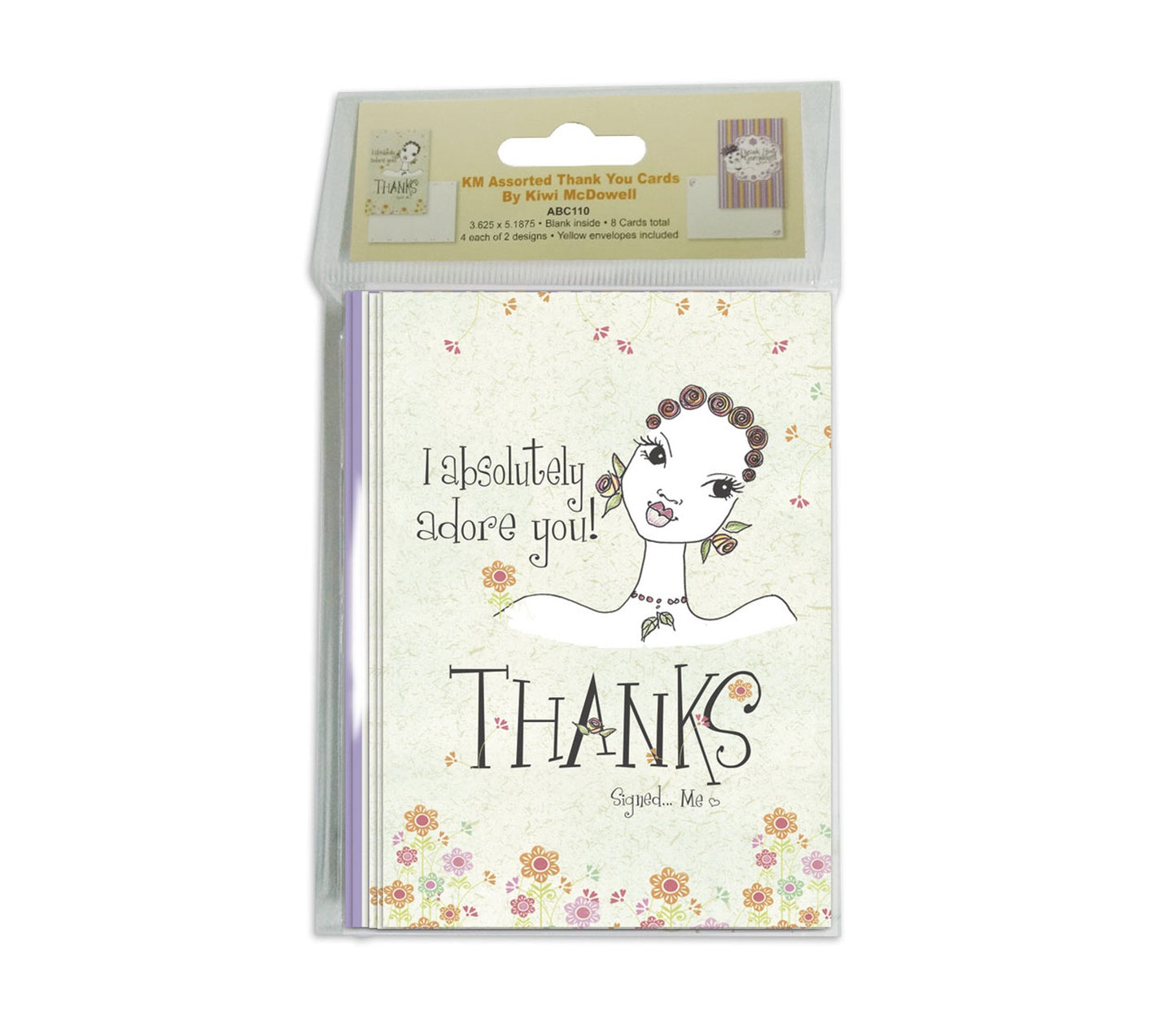 Designer blank note cards featuring the art of Kiwi McDowell. Included are eight African American thank you cards (2 designs). Each greeting card is designed to make sure the recipient feels valued and appreciated. The thank you cards measure 5.1875x3.625 inches in size. Yellow envelopes included.