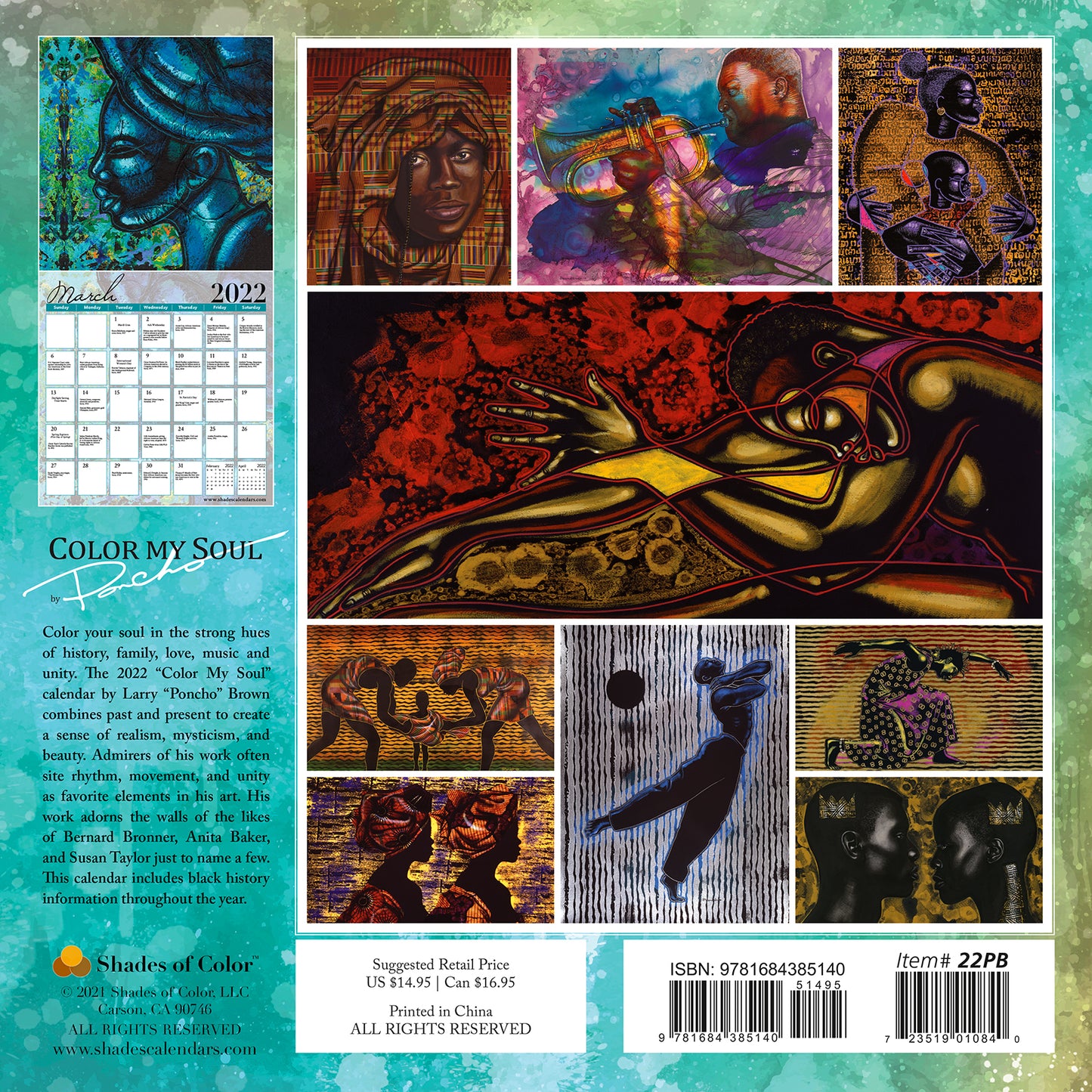 2022 Color My Soul Wall Calendar by Larry Poncho Brown