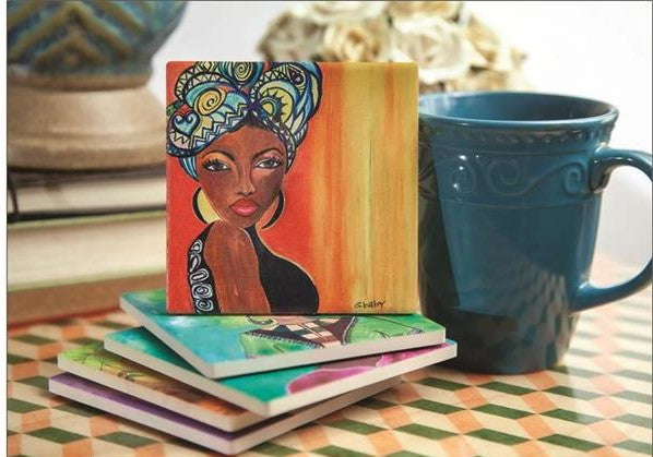 8 Different Designs to Chose From. These Colorful Coasters boast beautiful Art by Sylvia "GBaby". Coasters are Ceramic with absorbent bottoms.
