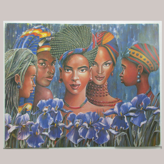 Black Women with Blue Irises Unframed Print