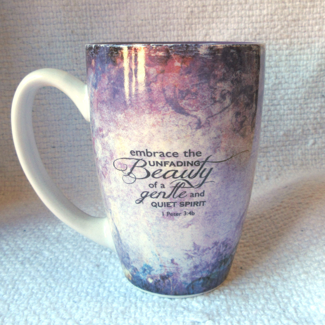 Embrace The Unfading Beauty Latte Mug in purple multicolor