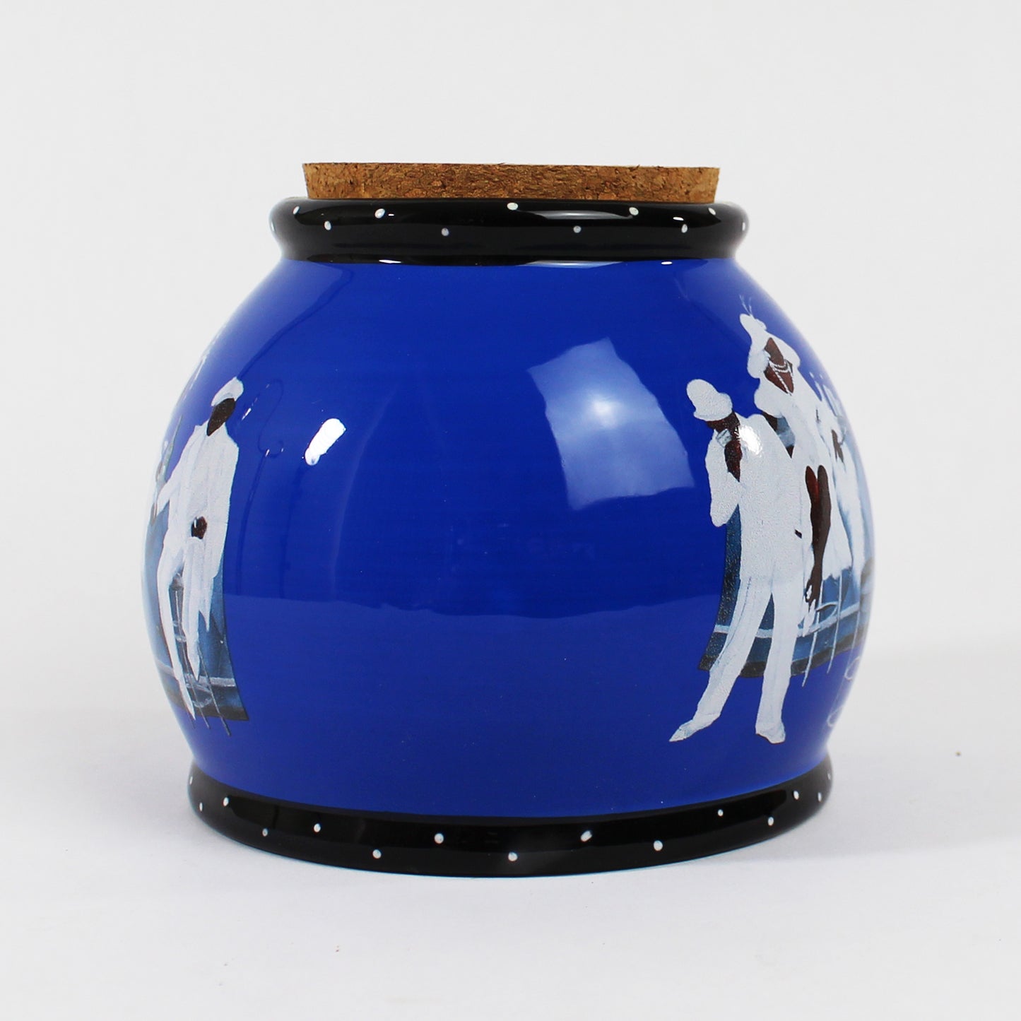 Annie Lee White Tie Only Jar #6127. Blue - side 1