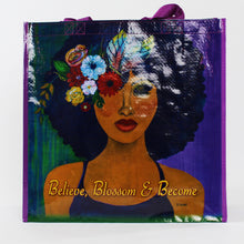 Load image into Gallery viewer, Believe, Blossom &amp; Become Reusable ECO Shopping Tote Bag front
