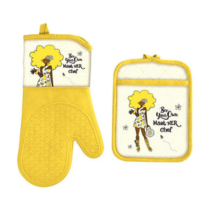  The Bee Your Own MastHER Chef Oven Mitt Potholder Set in yellow