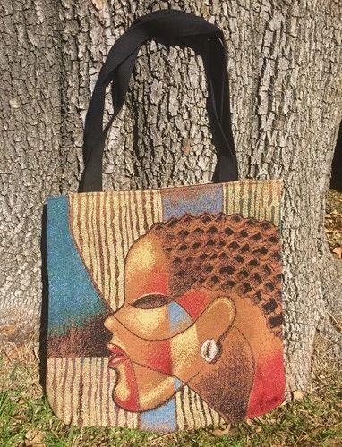 Composite Of A Woman Woven Tote Bag against a tree