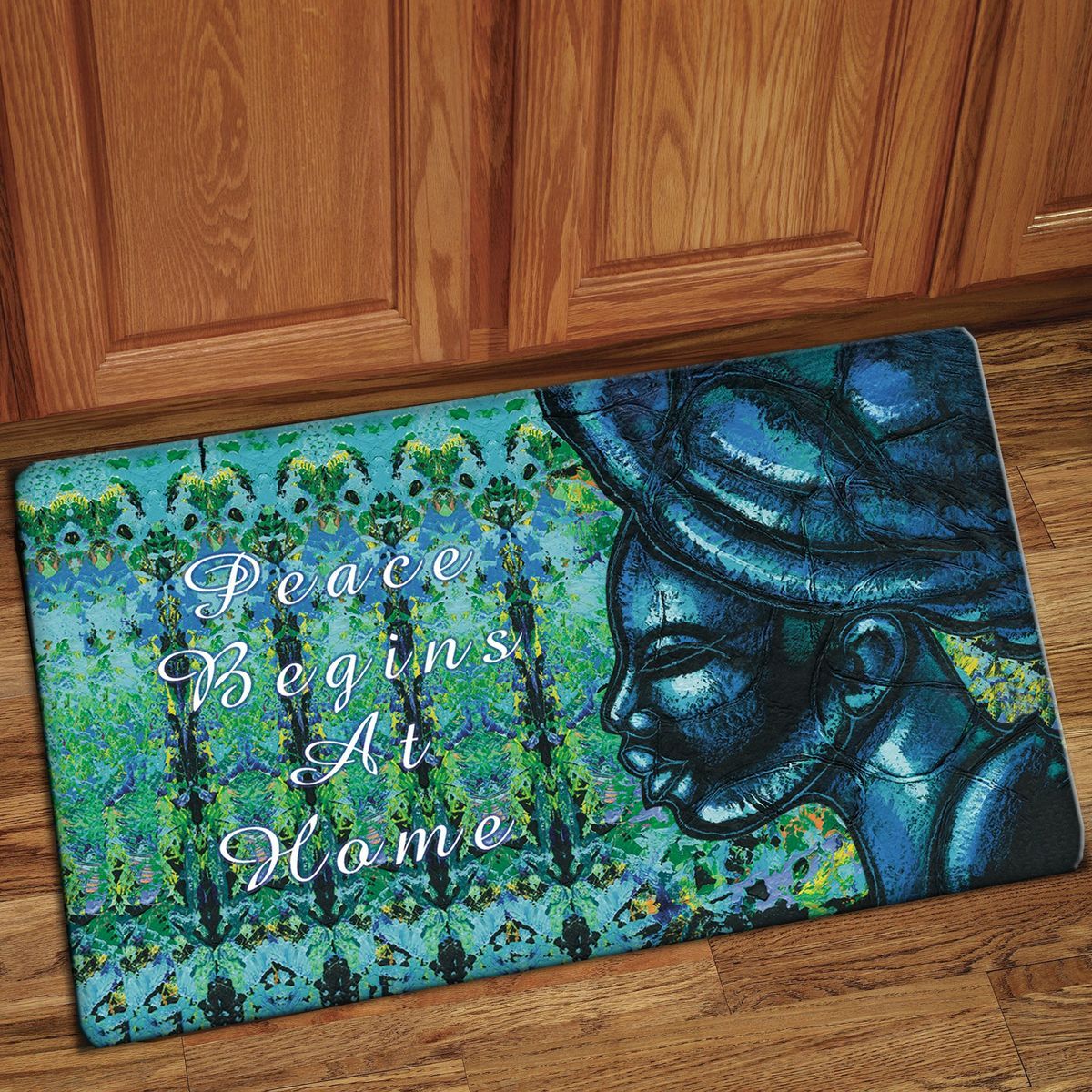 Peace Begins At Home Interior Floor Mat by Poncho Brown