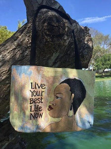 Live Your Best Life Now Woven Tote Bag by Gbaby