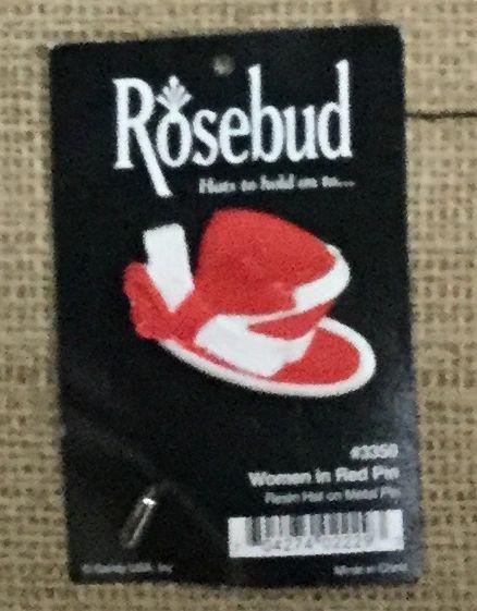 Women In Red Rosebud Hat Pin