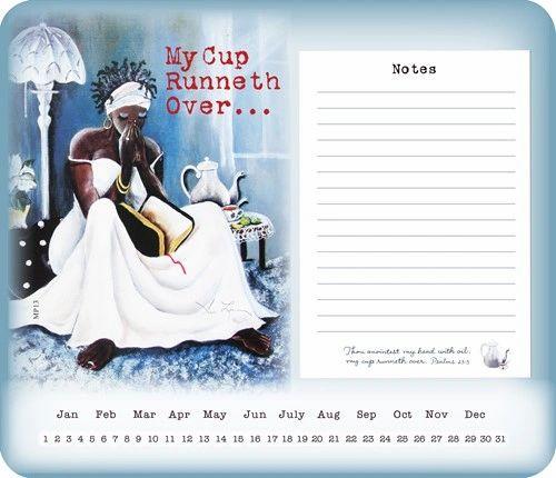 Non-slip foam base for desktop stability. Includes 55 tear off sheet note pad, optional calendar function and NEW perforated To Do List. Great for home, school, or office. Features Black Art by Annie Lee.