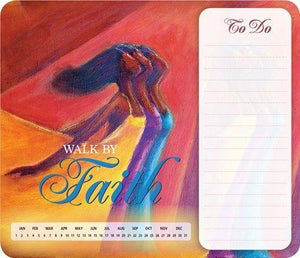  Non-slip foam base for desktop stability. Includes 55 tear off sheet note pad, optional calendar function and NEW perforated To Do List. Great for home, school, or office. Features Black Art by Buena Johnson. Calendar -NEW- by Frank Morrison