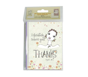 Designer blank note cards featuring the art of Kiwi McDowell. Included are eight African American thank you cards (2 designs). Each greeting card is designed to make sure the recipient feels valued and appreciated.  The thank you cards measure 5.1875x3.625 inches in size. Yellow envelopes included.