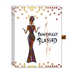Beautifully Blessed Assorted Blank Jewel Box Assorted Note Cards Size: 3.8125 x 5 • Blank inside • 8 Styles • 2 of each 16 Cards per box • Envelopes included • Reduced Retail Price $10  These inspiring Beautifully Blessed Assorted Blank Note Cards feature genuine Black Art by renowned artist Cidne Wallace. Includes 16 cards total, 2 each of 8 different designs. Stunning keepsake box included! Amazing gift idea!!