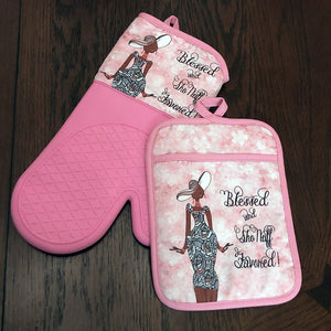 Blessed & Sho Nuff Favored Oven Mitt and Potholder Set