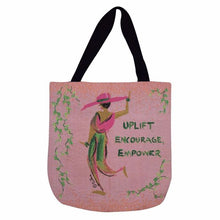 Load image into Gallery viewer, pink Uplift, Encourage, Empower Woven Tote Bag 
