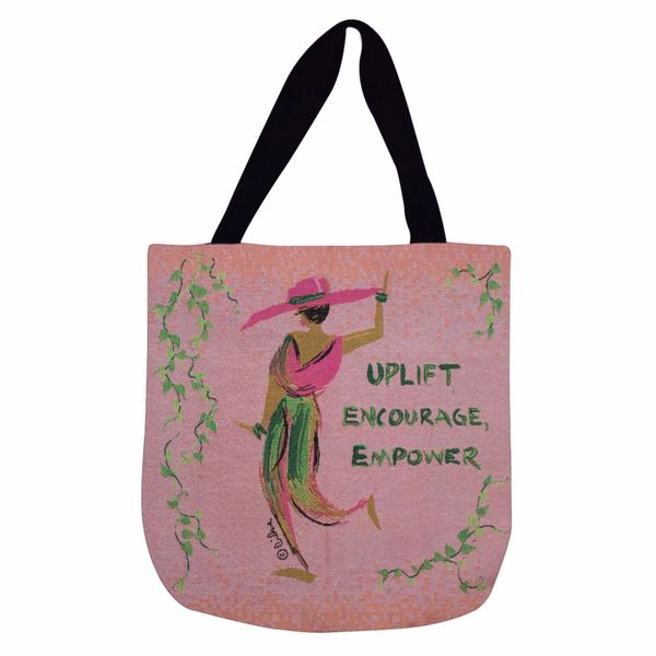 pink Uplift, Encourage, Empower Woven Tote Bag 