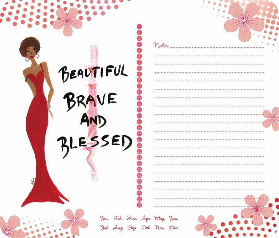 An attractive and innovative multi-functional mouse pad that features the fine art of Cidne Wallace. It is adorned with an image of an African-American woman who is empowered by her faith and is inscribed with the phrase, Beautiful, Brave and Blessed. This mouse pad has a non-slip foam base, dates and 55 tear off sheets that allows it to be successfully used as a memo pad, calendar or mouse pad. Use it as a tool to jot down notes as you work or give it a calendar effect by circling important dates. Beautify